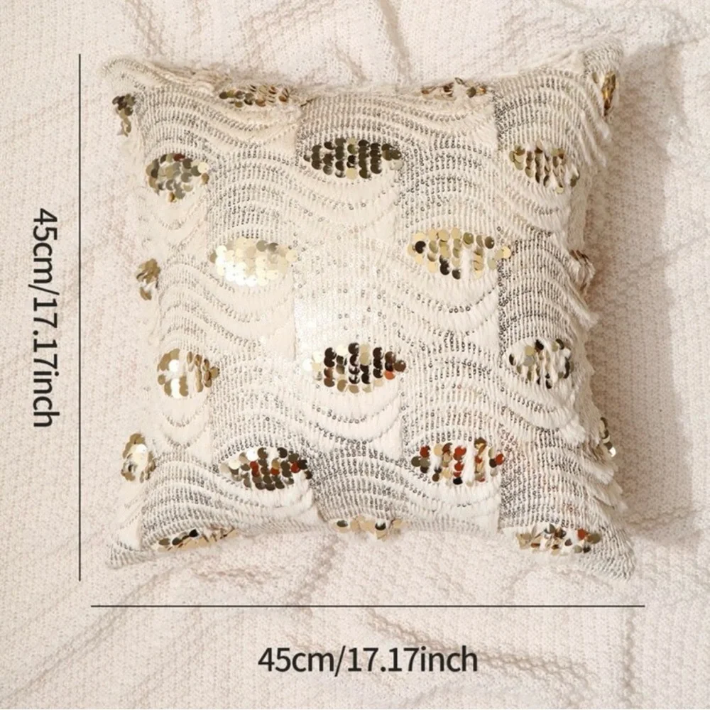 Boho Gold Sequin Pillow Cover, 18x18, Textured Wavy Pattern
